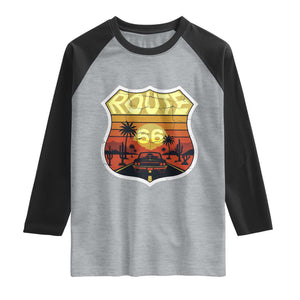 Retro Route Highway 66 Raglan Shirt Vintage Americana Road Trip TS12 Heather Gray Black Print Your Wear