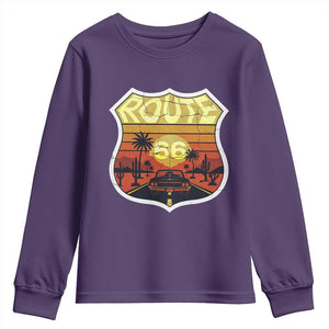 Retro Route Highway 66 Youth Sweatshirt Vintage Americana Road Trip TS12 Purple Print Your Wear