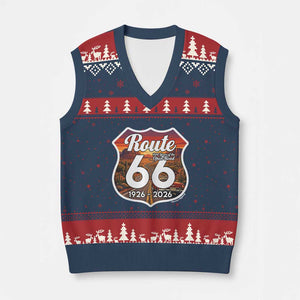 Route Highway 66 Centennial V-Neck Knit Sweater Vest Vintage Distressed Americas Highway TS12 Navy Red Print Your Wear