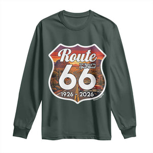 Route Highway 66 Centennial Long Sleeve Shirt Vintage Distressed Americas Highway TS12 Dark Forest Green Print Your Wear