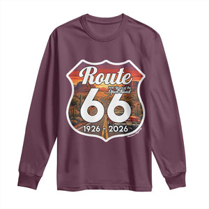 Route Highway 66 Centennial Long Sleeve Shirt Vintage Distressed Americas Highway TS12 Maroon Print Your Wear