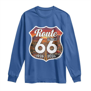 Route Highway 66 Centennial Long Sleeve Shirt Vintage Distressed Americas Highway TS12 Royal Blue Print Your Wear