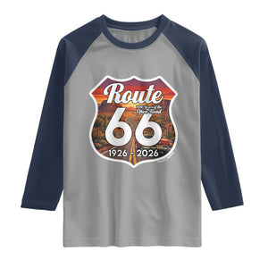 Route Highway 66 Centennial Raglan Shirt Vintage Distressed Americas Highway TS12 Sport Gray Navy Print Your Wear