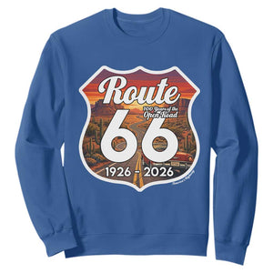 Route Highway 66 Centennial Sweatshirt Vintage Distressed Americas Highway TS12 Royal Blue Print Your Wear