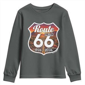 Route Highway 66 Centennial Youth Sweatshirt Vintage Distressed Americas Highway TS12 Dark Heather Print Your Wear