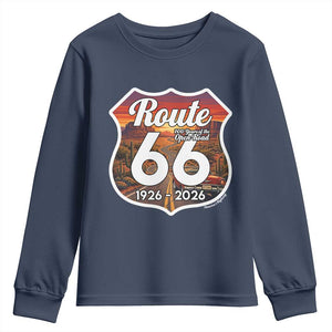 Route Highway 66 Centennial Youth Sweatshirt Vintage Distressed Americas Highway TS12 Navy Print Your Wear