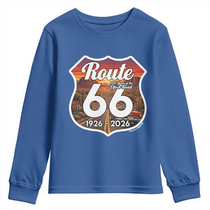 Route Highway 66 Centennial Youth Sweatshirt Vintage Distressed Americas Highway TS12 Royal Blue Print Your Wear