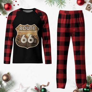 Vintage Motorcycle Road Trip Route Highway 66 Plaid Pajama Set Open Road Adventure TS12 Buffalo Plaid Print Your Wear