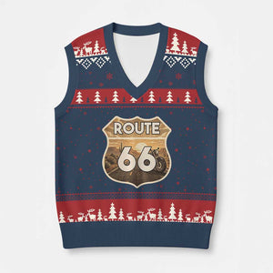 Vintage Motorcycle Road Trip Route Highway 66 V-Neck Knit Sweater Vest Open Road Adventure TS12 Navy Red Print Your Wear