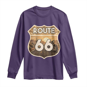 Vintage Motorcycle Road Trip Route Highway 66 Long Sleeve Shirt Open Road Adventure TS12 Purple Print Your Wear