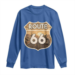 Vintage Motorcycle Road Trip Route Highway 66 Long Sleeve Shirt Open Road Adventure TS12 Royal Blue Print Your Wear