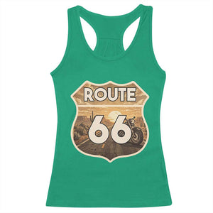 Vintage Motorcycle Road Trip Route Highway 66 Racerback Tank Top Open Road Adventure TS12 Irish Green Print Your Wear
