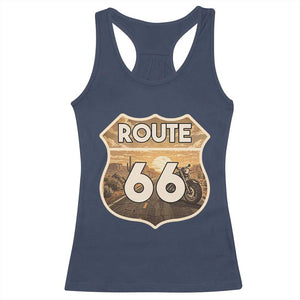 Vintage Motorcycle Road Trip Route Highway 66 Racerback Tank Top Open Road Adventure TS12 Navy Print Your Wear