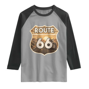 Vintage Motorcycle Road Trip Route Highway 66 Raglan Shirt Open Road Adventure TS12 Sport Gray Black Print Your Wear