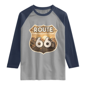 Vintage Motorcycle Road Trip Route Highway 66 Raglan Shirt Open Road Adventure TS12 Sport Gray Navy Print Your Wear