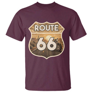 Vintage Motorcycle Road Trip Route Highway 66 T Shirt Open Road Adventure TS12 Maroon Print Your Wear