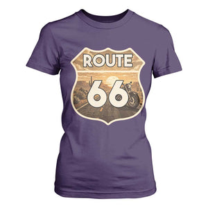 Vintage Motorcycle Road Trip Route Highway 66 T Shirt For Women Open Road Adventure TS12 Purple Print Your Wear