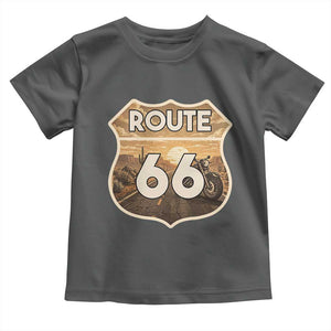 Vintage Motorcycle Road Trip Route Highway 66 Toddler T Shirt Open Road Adventure TS12 Dark Heather Print Your Wear
