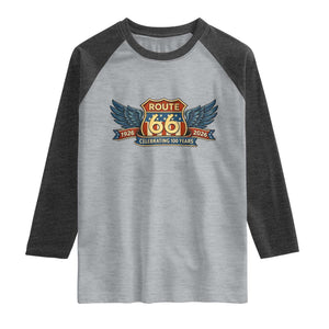 Route Highway 66 Centennial Raglan Shirt 100 Years Of The Mother Road TS12 Heather Gray Heather Charcoal Print Your Wear