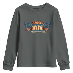 Route Highway 66 Centennial Youth Sweatshirt 100 Years Of The Mother Road TS12 Dark Heather Print Your Wear