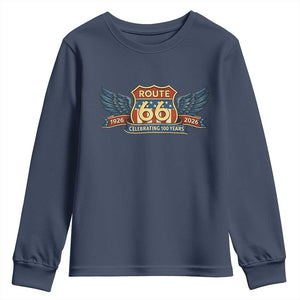 Route Highway 66 Centennial Youth Sweatshirt 100 Years Of The Mother Road TS12 Navy Print Your Wear