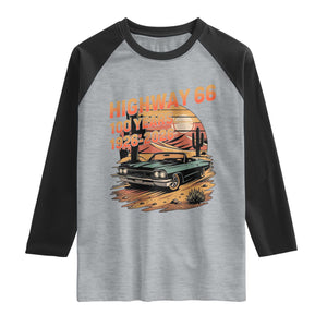 Route Highway 66 Centennial Raglan Shirt 100 Year Road Trip Adventure TS12 Heather Gray Black Print Your Wear