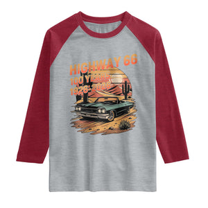 Route Highway 66 Centennial Raglan Shirt 100 Year Road Trip Adventure TS12 Heather Gray Heather Red Print Your Wear