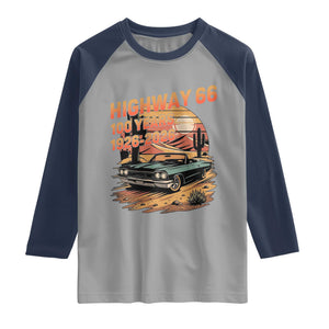 Route Highway 66 Centennial Raglan Shirt 100 Year Road Trip Adventure TS12 Sport Gray Navy Print Your Wear