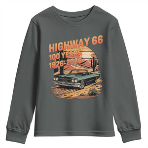 Route Highway 66 Centennial Youth Sweatshirt 100 Year Road Trip Adventure TS12 Dark Heather Print Your Wear