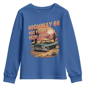 Route Highway 66 Centennial Youth Sweatshirt 100 Year Road Trip Adventure TS12 Royal Blue Print Your Wear