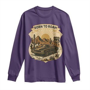 Vintage Muscle Car Route Highway 66 Long Sleeve Shirt Born To Roam Road Trip TS12 Purple Print Your Wear