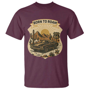 Vintage Muscle Car Route Highway 66 T Shirt Born To Roam Road Trip TS12 Maroon Print Your Wear
