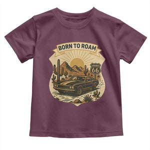Vintage Muscle Car Route Highway 66 Toddler T Shirt Born To Roam Road Trip TS12 Maroon Print Your Wear