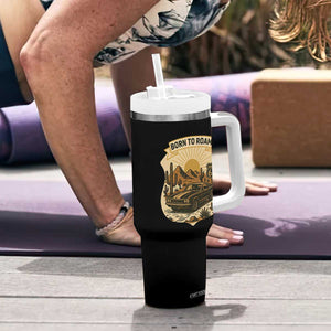 Vintage Muscle Car Route Highway 66 Tumbler With Handle Born To Roam Road Trip TS12 Print Your Wear