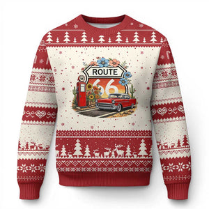 Retro Route Highway 66 Ugly Christmas Sweater Boho Wildflower Americana Floral TS12 Beige Red Print Your Wear