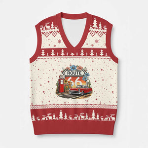 Retro Route Highway 66 V-Neck Knit Sweater Vest Boho Wildflower Americana Floral TS12 Beige Red Print Your Wear