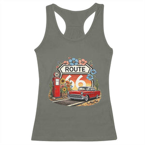 Retro Route Highway 66 Racerback Tank Top Boho Wildflower Americana Floral TS12 Military Green Print Your Wear