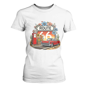 Retro Route Highway 66 T Shirt For Women Boho Wildflower Americana Floral TS12 White Print Your Wear