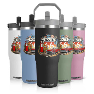 Retro Route Highway 66 Flip Straw Tumbler Boho Wildflower Americana Floral TS12 Print Your Wear