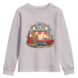 Retro Route Highway 66 Youth Sweatshirt Boho Wildflower Americana Floral TS12 Ice Gray Print Your Wear
