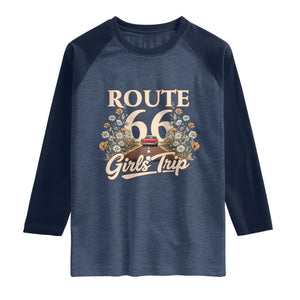 Retro Floral Route Highway 66 Girls Trip Road Trip Raglan Shirt