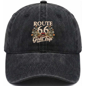 Retro Floral Route Highway 66 Girls Trip Road Trip Washed Cotton Baseball Cap