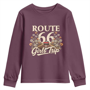 Retro Floral Route Highway 66 Girls Trip Road Trip Youth Sweatshirt