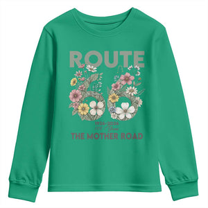 Route Highway 66 Youth Sweatshirt Floral Centennial 100 Year Anniversary TS12 Irish Green Print Your Wear