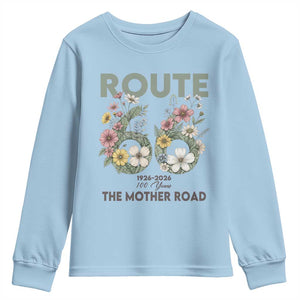 Route Highway 66 Youth Sweatshirt Floral Centennial 100 Year Anniversary TS12 Light Blue Print Your Wear