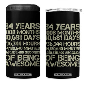 Vintage 84th Milestone Birthday 4 in 1 Can Cooler Tumbler 84 Years Of Being Awesome