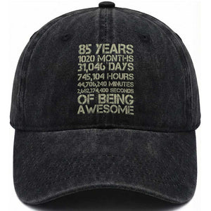 Vintage 85th Milestone Birthday Washed Cotton Baseball Cap 85 Years Of Being Awesome