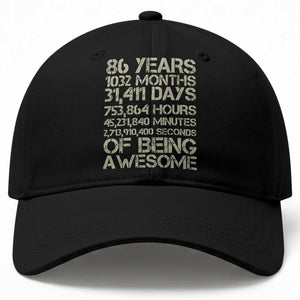 Vintage 86th Milestone Birthday Baseball Cap 86 Years Of Being Awesome