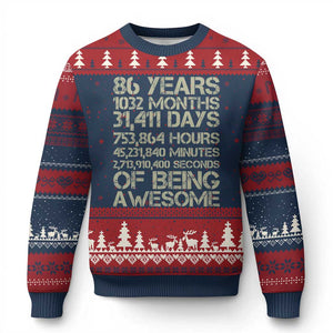 Vintage 86th Milestone Birthday Ugly Christmas Sweater 86 Years Of Being Awesome
