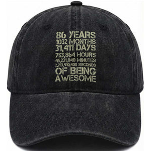 Vintage 86th Milestone Birthday Washed Cotton Baseball Cap 86 Years Of Being Awesome